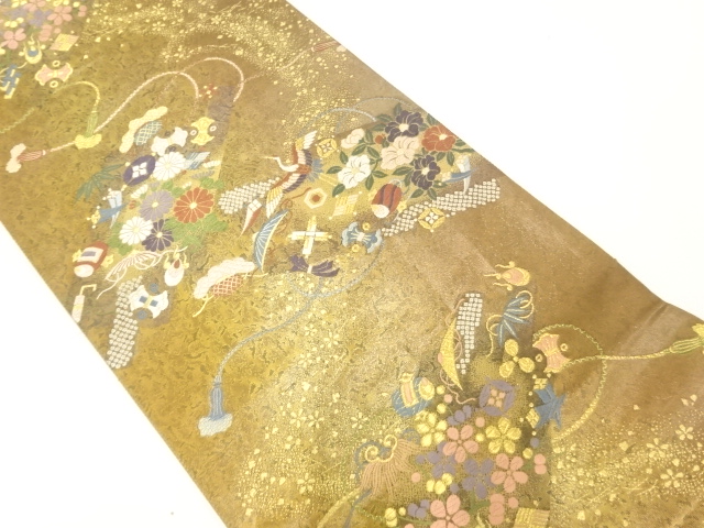 JAPANESE FUKURO OBI / WOVEN FLOWER & BIRD